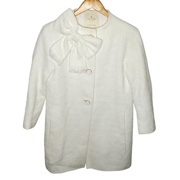 Kate Spade New York Women's Size 2 White Dorothy Bow Front Tweed Jacket - Picture 2 of 12